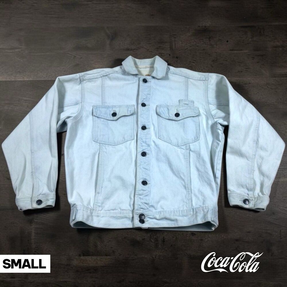 Vintage Coca-Cola Denim Trucker Jacket 90s Promo Embroidered Logo USA White Wash